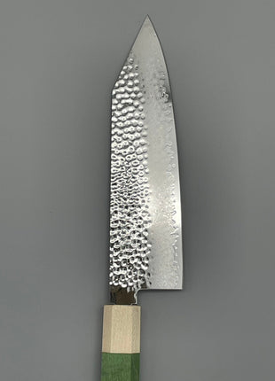 【切付包丁】槌目ダマスカス 180mm メープルとスタビライズドウッド（グリーン）八角柄