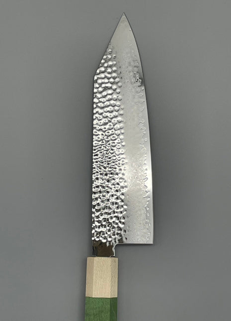 【切付包丁】槌目ダマスカス 180mm メープルとスタビライズドウッド（グリーン）八角柄