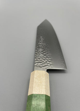 【切付包丁】槌目ダマスカス 180mm メープルとスタビライズドウッド（グリーン）八角柄