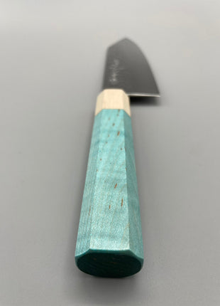 【切付包丁】槌目ダマスカス 180mm メープルとスタビライズドウッド（ブルー）八角柄