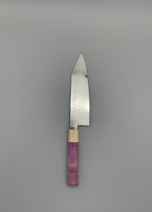 【切付包丁】ダマスカス 180mm メープルとスタビライズドウッド（ピンク）八角柄