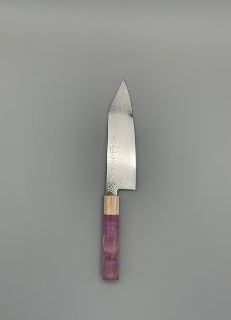【切付包丁】ダマスカス 180mm メープルとスタビライズドウッド（ピンク）八角柄