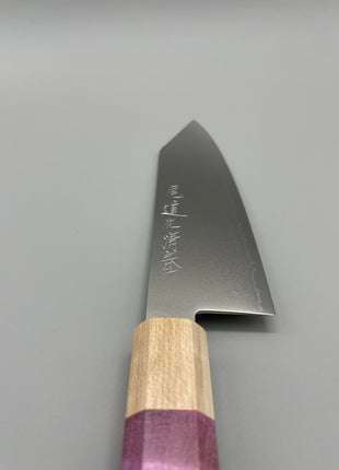 【切付包丁】ダマスカス 180mm メープルとスタビライズドウッド（ピンク）八角柄