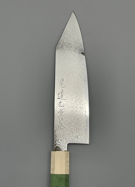 【切付包丁】ダマスカス 180mm メープルとスタビライズドウッド（グリーン）八角柄