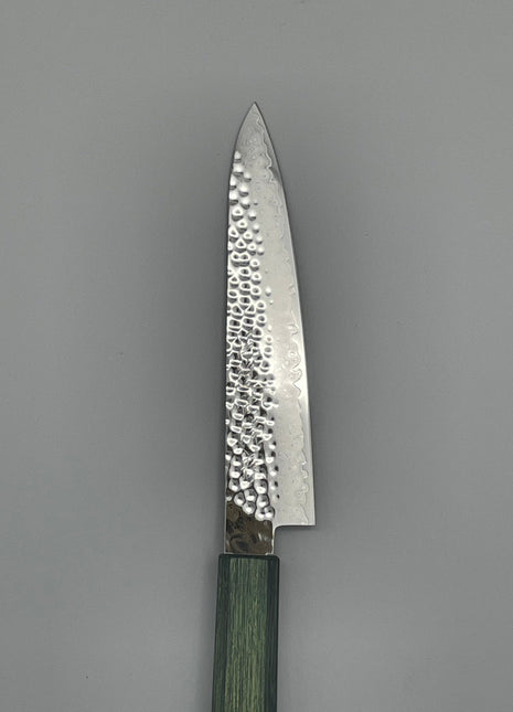 【ペティナイフ】槌目ダマスカス 150mm 漆塗り（緑漆）八角柄