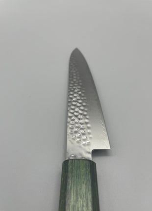 【ペティナイフ】槌目ダマスカス 150mm 漆塗り（緑漆）八角柄