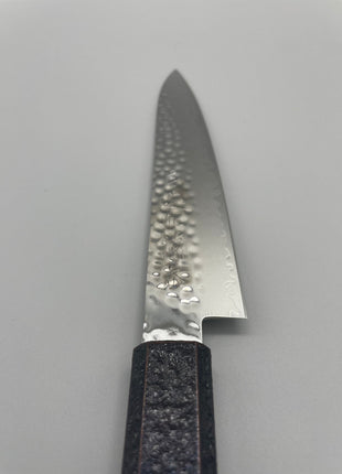 【ペティナイフ】槌目ダマスカス 150mm 漆塗り（青烈火黒）八角柄