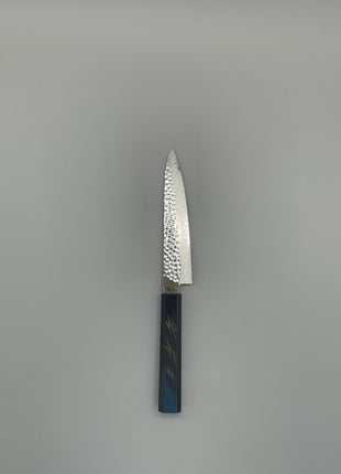 【ペティナイフ】槌目ダマスカス 150mm 漆塗り（稲妻）八角柄