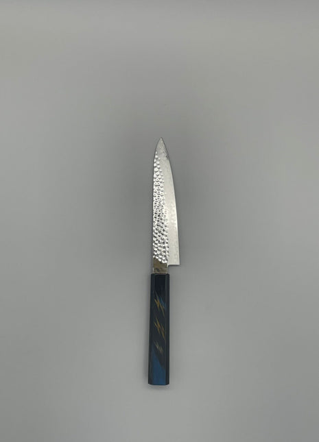 【ペティナイフ】槌目ダマスカス 150mm 漆塗り（稲妻）八角柄