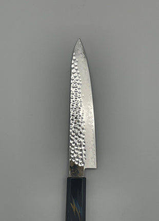 【ペティナイフ】槌目ダマスカス 150mm 漆塗り（稲妻）八角柄