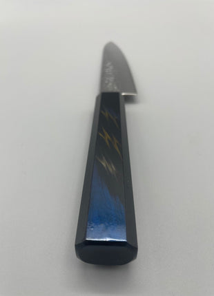 【ペティナイフ】槌目ダマスカス 150mm 漆塗り（稲妻）八角柄