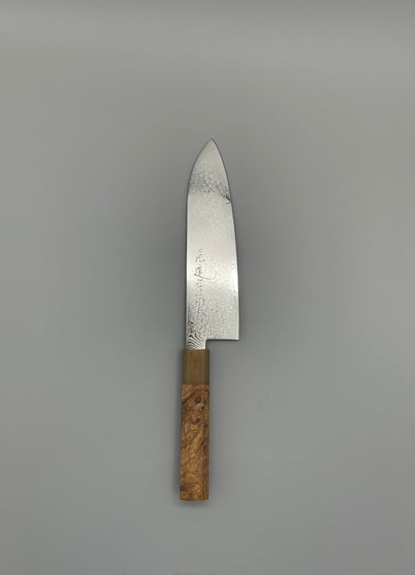 【三徳包丁】和包丁柄 ダマスカス 180mm 水牛とカリンコブ八角柄