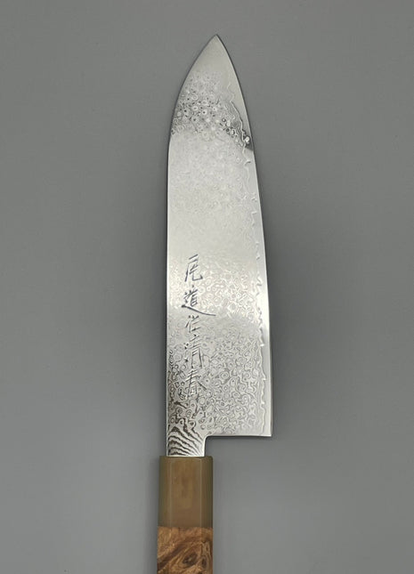 【三徳包丁】和包丁柄 ダマスカス 180mm 水牛とカリンコブ八角柄