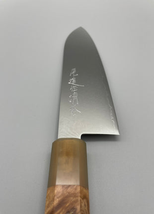 【三徳包丁】和包丁柄 ダマスカス 180mm 水牛とカリンコブ八角柄