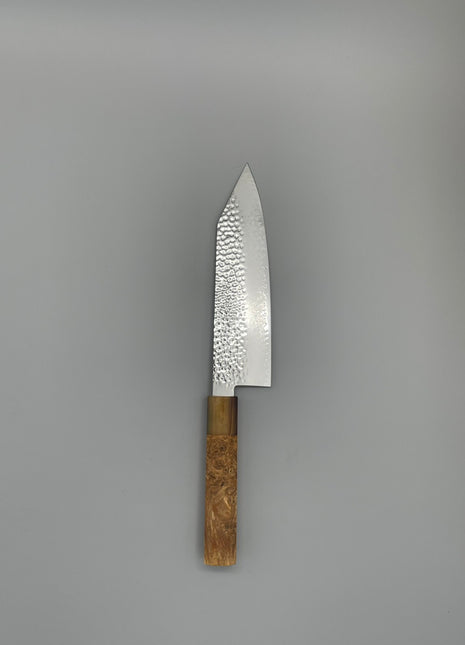 【切付包丁】和包丁柄 槌目ダマスカス 180mm 水牛とカリンコブ八角柄