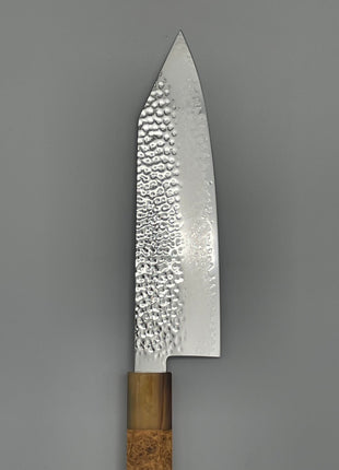 【切付包丁】和包丁柄 槌目ダマスカス 180mm 水牛とカリンコブ八角柄