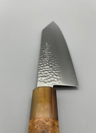 【切付包丁】和包丁柄 槌目ダマスカス 180mm 水牛とカリンコブ八角柄