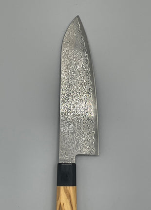 【三徳包丁】和包丁柄 ダマスカス67層 165mm 黒合板とオリーブ八角柄