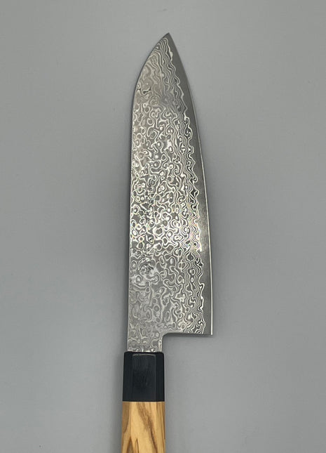 【三徳包丁】和包丁柄 ダマスカス67層 165mm 黒合板とオリーブ八角柄