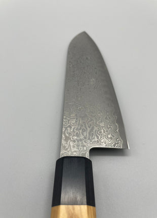 【三徳包丁】和包丁柄 ダマスカス67層 165mm 黒合板とオリーブ八角柄