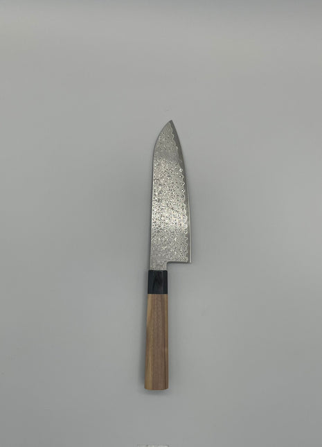 【三徳包丁】和包丁柄 ダマスカス67層 165mm 黒合板とくるみ八角柄
